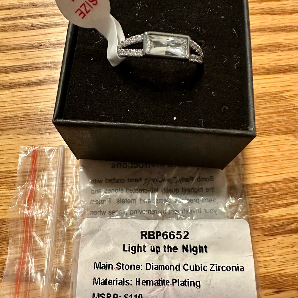Bomb Party Size 11 Silver Hematite Plated Ring with Cubic Zirconia